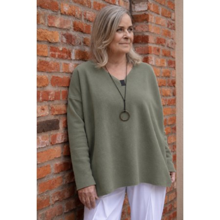 Henriette Steffensen Dusty Green Fleece V-Neck Blouse - Green