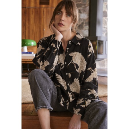 One Hundred Stars Oversized Stork Black Shirt - Multicoloured