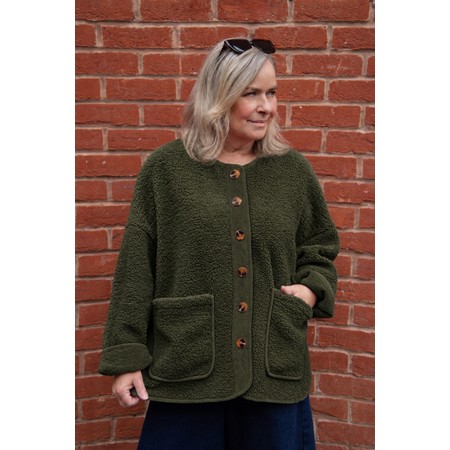 Amazing Woman Teddy Oversized  Musch Olive Borg Jacket - Green