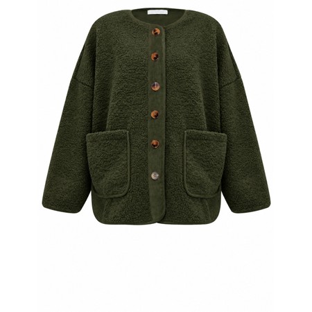 Amazing Woman Teddy Oversized  Musch Olive Borg Jacket - Green