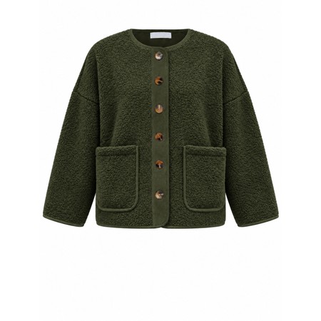 Amazing Woman Teddy Musch Olive Boxy Borg Fleece Jacket - Green
