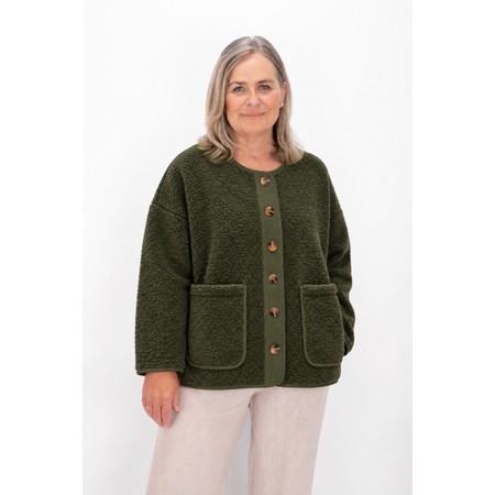 Amazing Woman Teddy Musch Olive Boxy Borg Fleece Jacket - Green