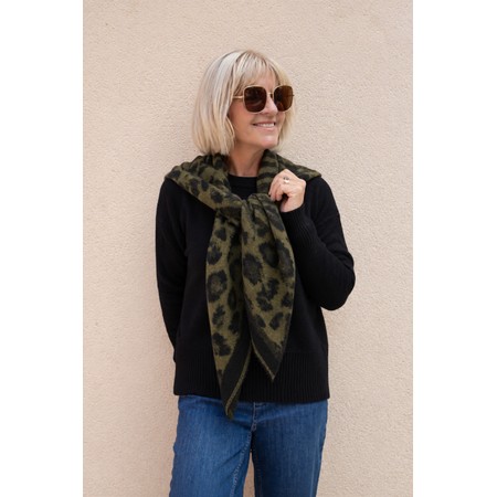 Gemini Label Accessories Khaki Leopard Fluffy Reversible Triangle Scarf - Green