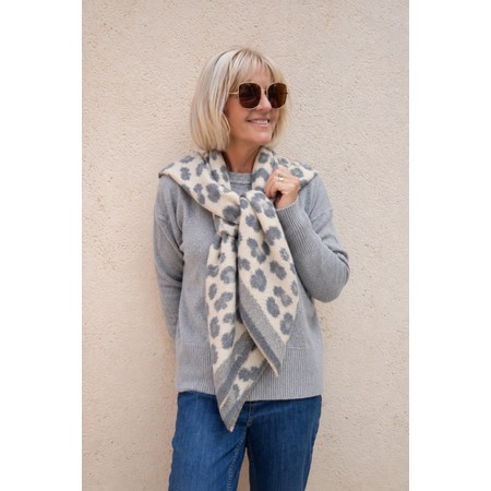 Gemini Label Accessories Grey Leopard Fluffy Reversible Triangle Scarf - Grey