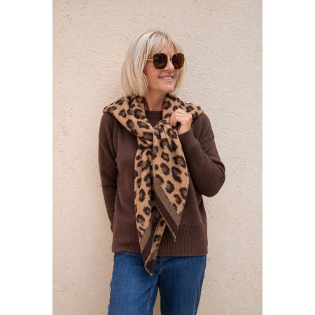 Gemini Label Accessories Brown Leopard Fluffy Reversible Triangle Scarf - Brown