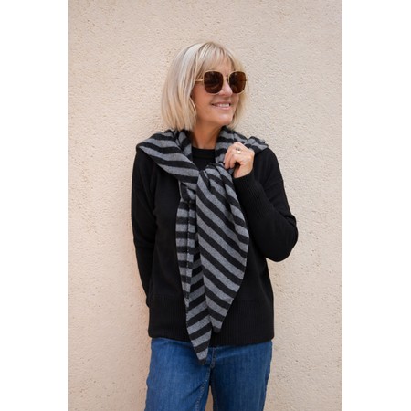 Gemini Label Accessories Large Triangle Grey And Black Striped Bandana Scarf - Black