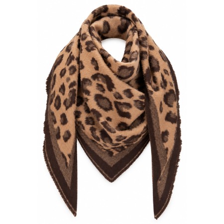 Gemini Label Accessories Brown Leopard Fluffy Reversible Triangle Scarf - Brown