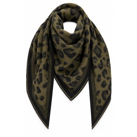 Gemini Label Accessories Khaki Leopard Fluffy Reversible Triangle Scarf - Green