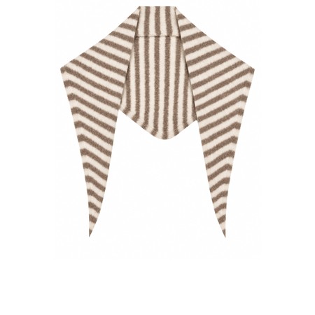 Gemini Label Accessories Triangle Neck Taupe Stripe SuperSoft Wool Scarf - Brown
