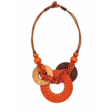 Suzie Blue Statement Burnt Orange Ring Necklace - Orange