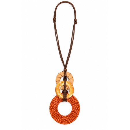 Suzie Blue Triple Ring Pendant Burnt Orange Necklace - Orange