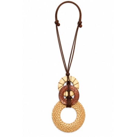 Suzie Blue Triple Ring Pendant Natural Necklace - Beige