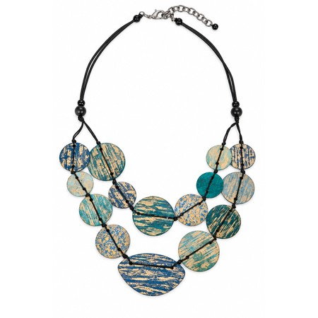 Suzie Blue Double Strand Teal Shell Disc Necklace - Blue