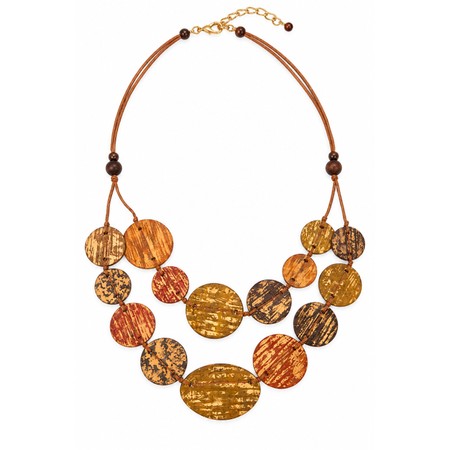 Suzie Blue Double Strand Tan Shell Disc Necklace - Brown