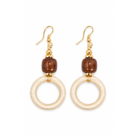 Suzie Blue Beaded Hoop Earrings - Beige