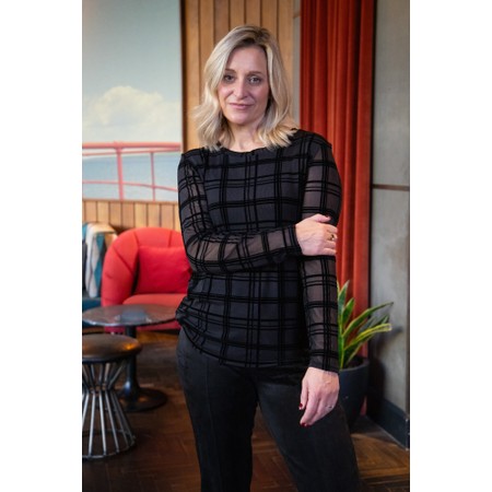 Foil Flock Yeah Black Check Crew Top - Black