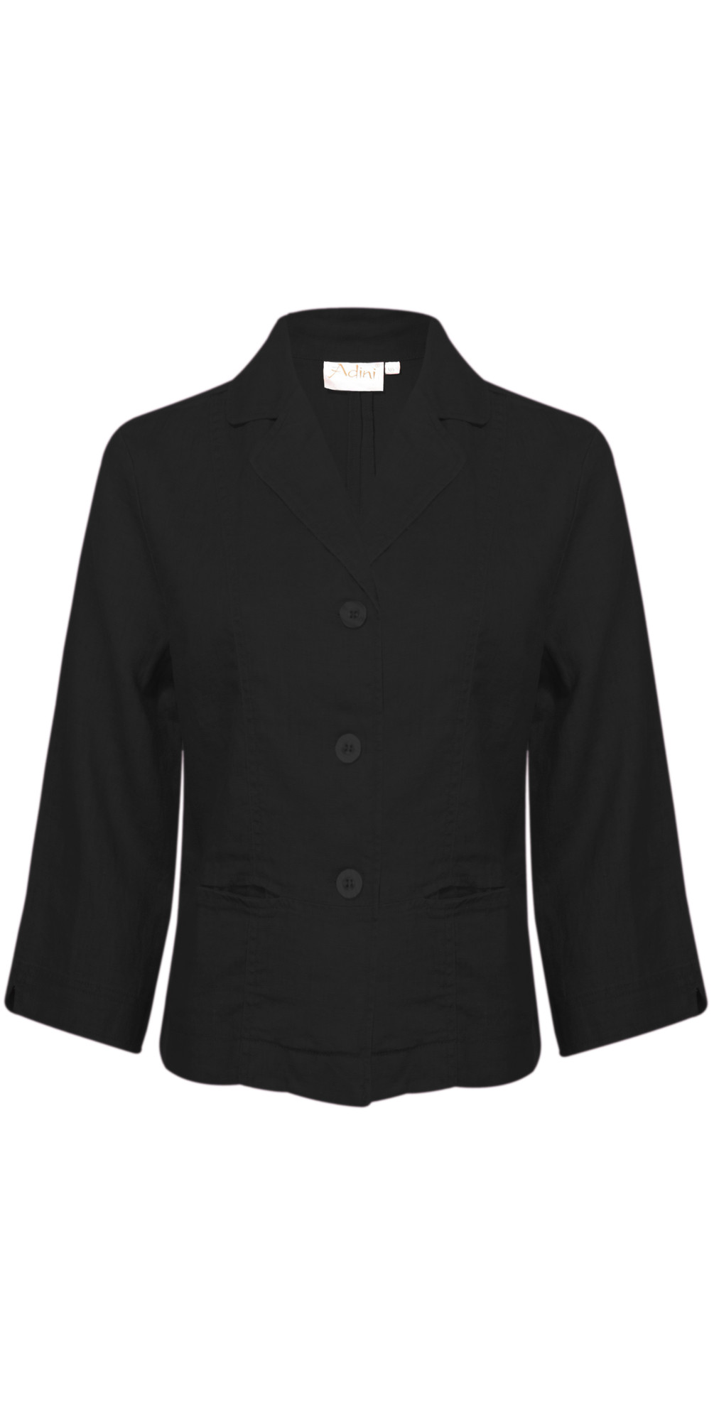 Adini Cropped Sleeve Linen Jacket in Black