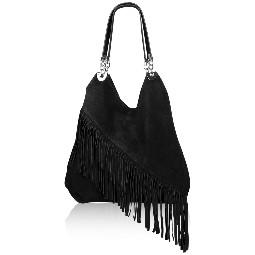 Owen Barry Hugo Suede Fringed Handbag in Black