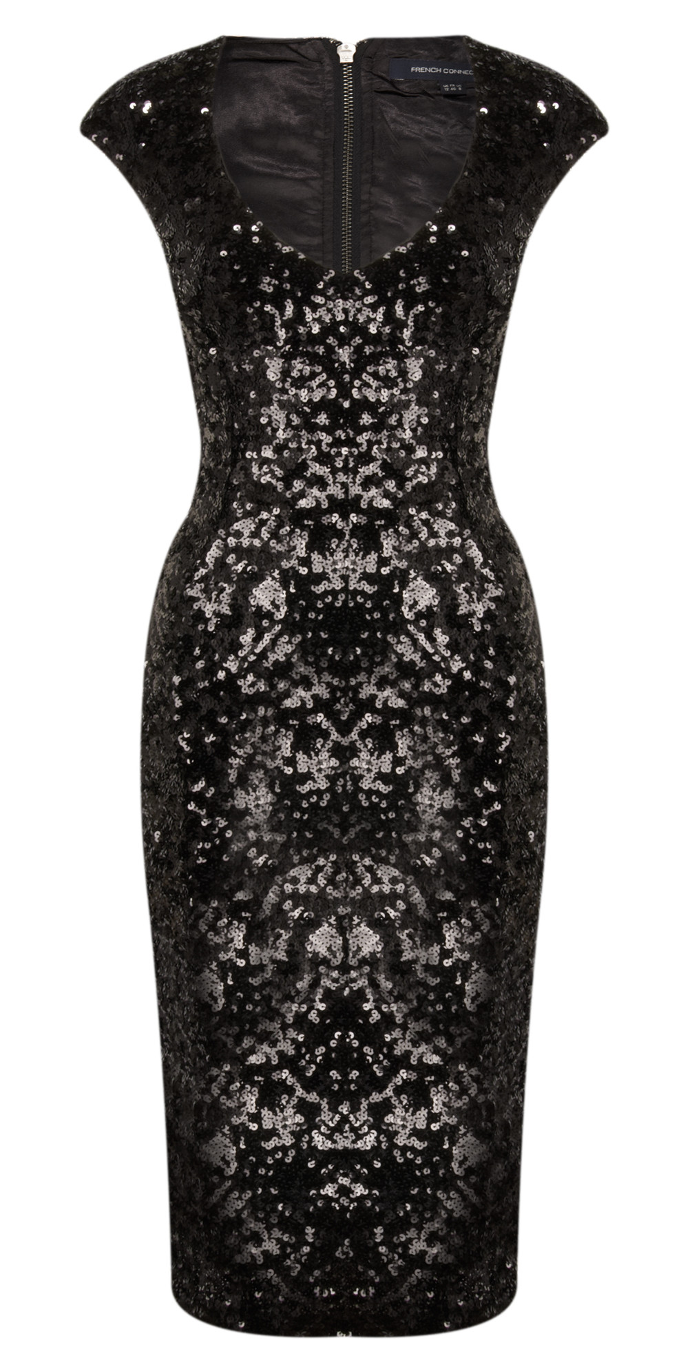 French Connection Midnight Cap Sleeve Sequin Dress in Black