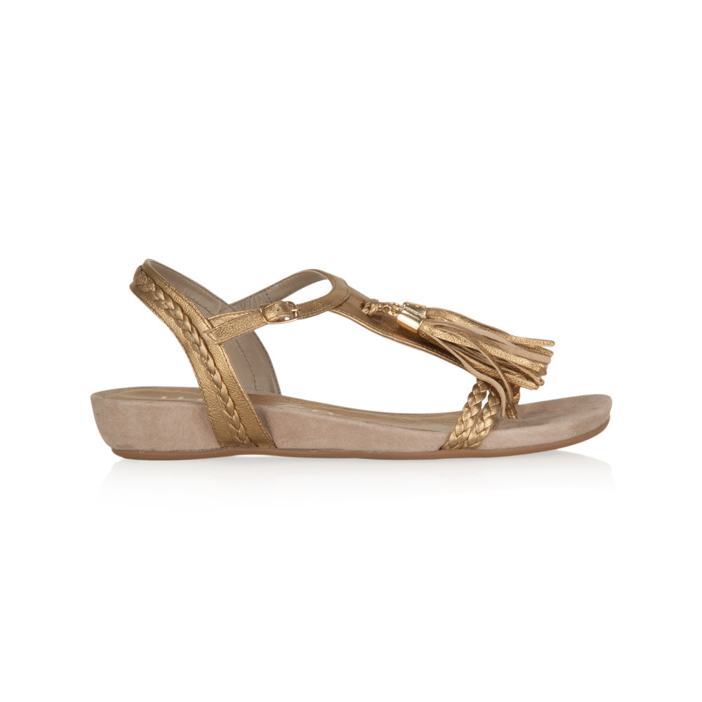 Unisa Shoes Flat Sandal With Tassel Detail in Gold