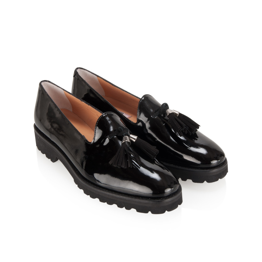 HB Shoes Andrea Patent Tassle Loafer in Nero Black