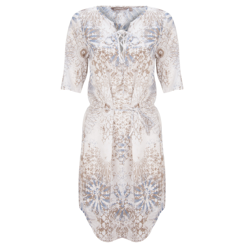 Sandwich Clothing Flower Stamp Print Dress in Tender Blue