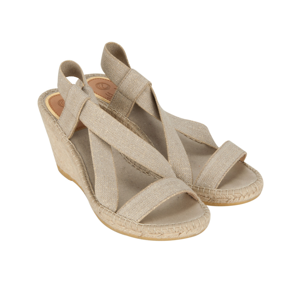 Vidorreta Elastic Strap Wedge Espadrille in Oro (Gold)