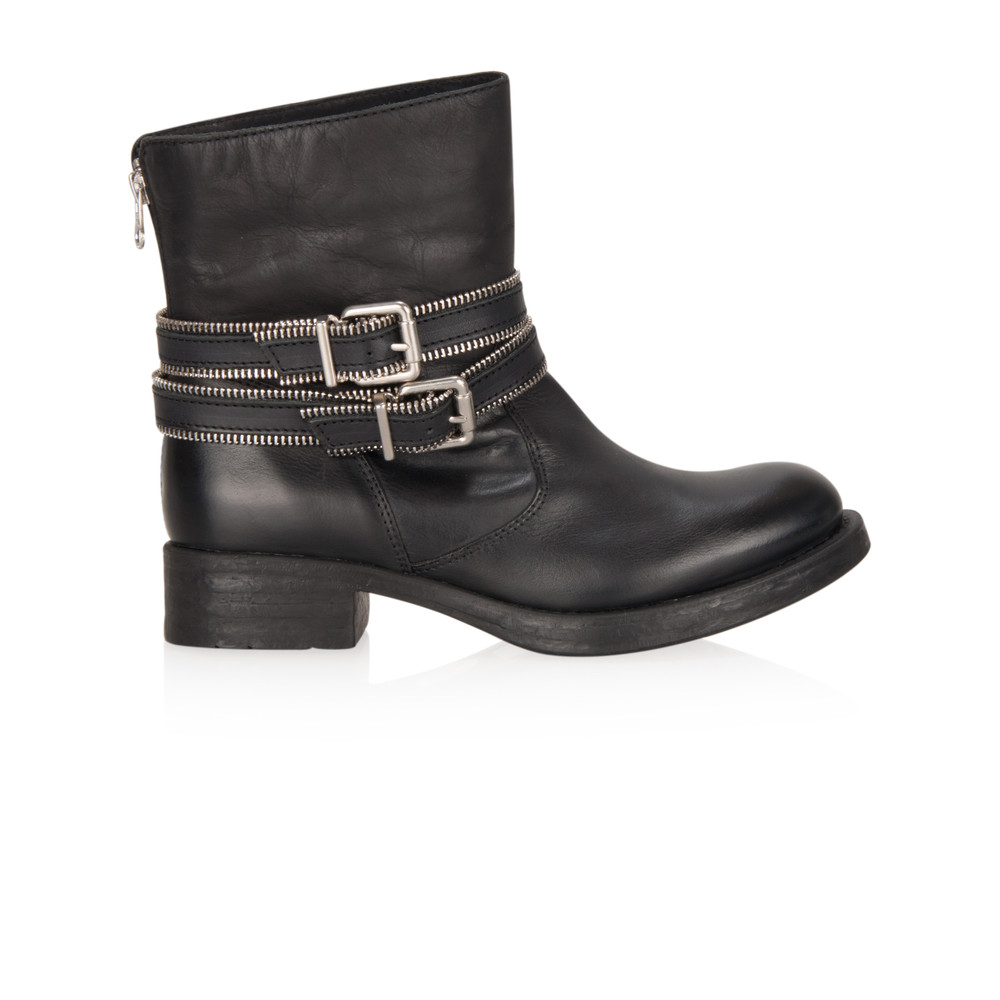 Unisa Shoes Leather Ankle Biker Boot in Black